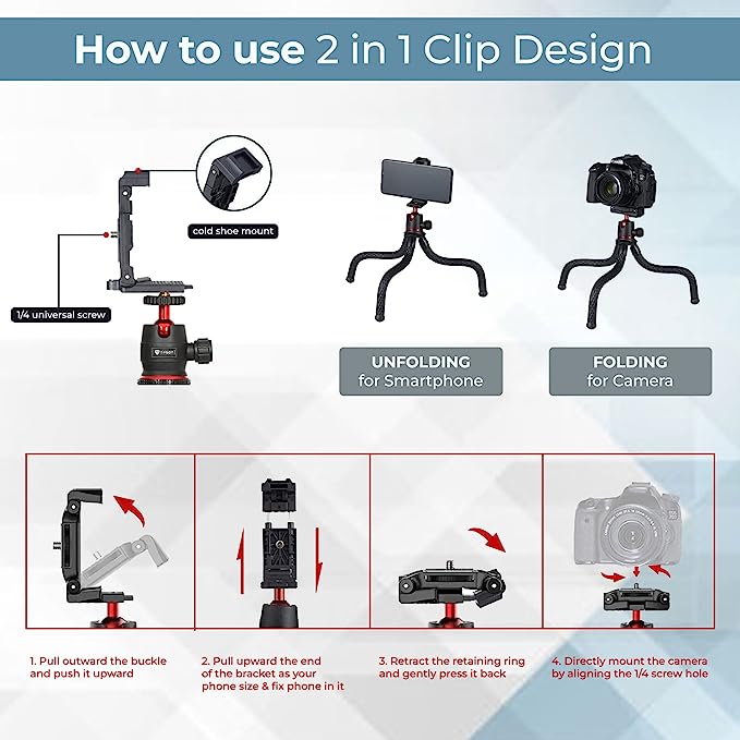 Tygot T-111 Camera Tripod, Mini Flexible Tripod Stand